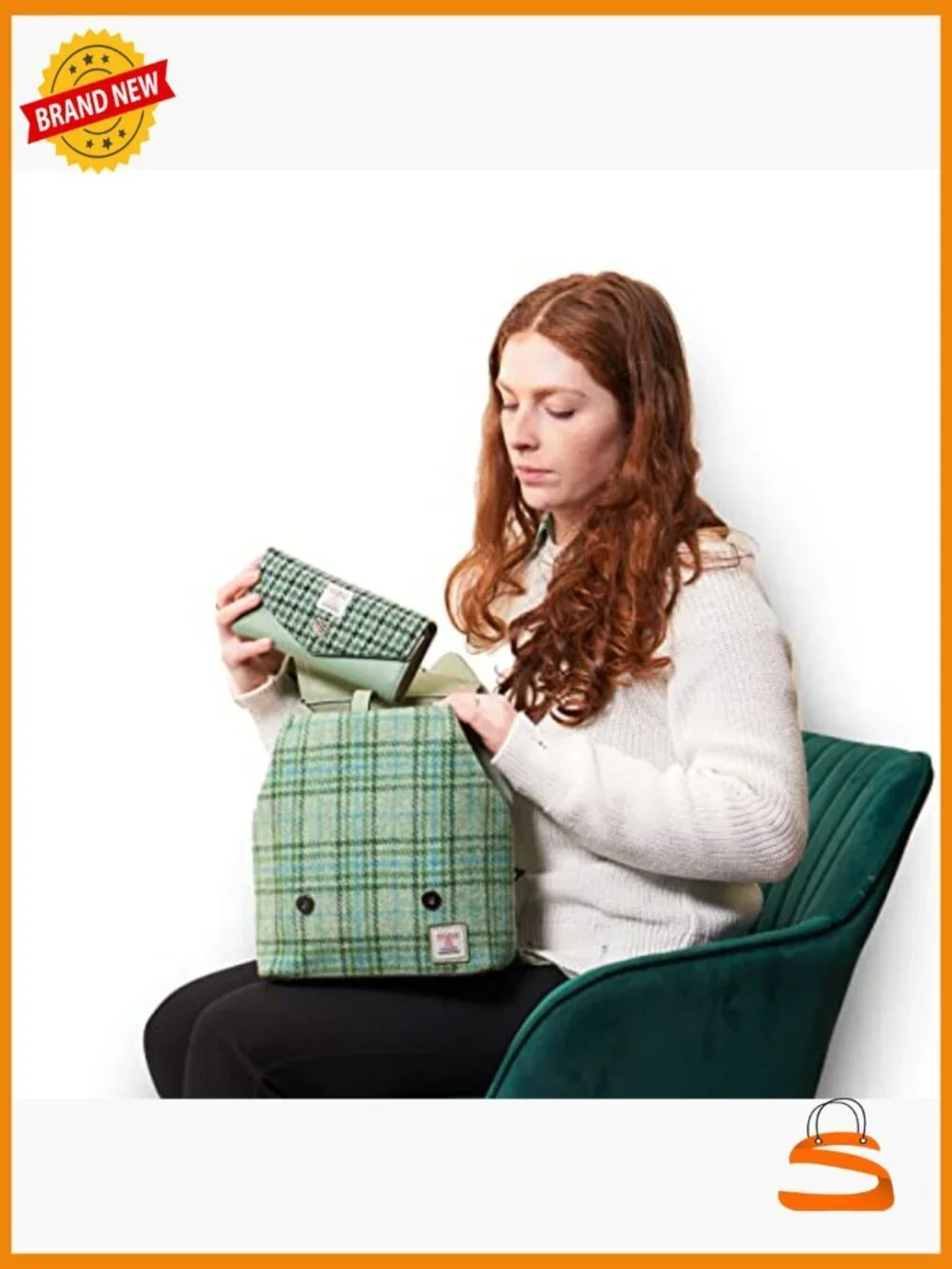Harris Tweed & Vegan Leather Backpack, Adjustable Straps, Daypack